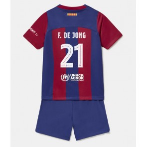 Barcelona Frenkie de Jong #21 Hemmaställ Barn 2023-24 Kortärmad (+ Korta byxor)